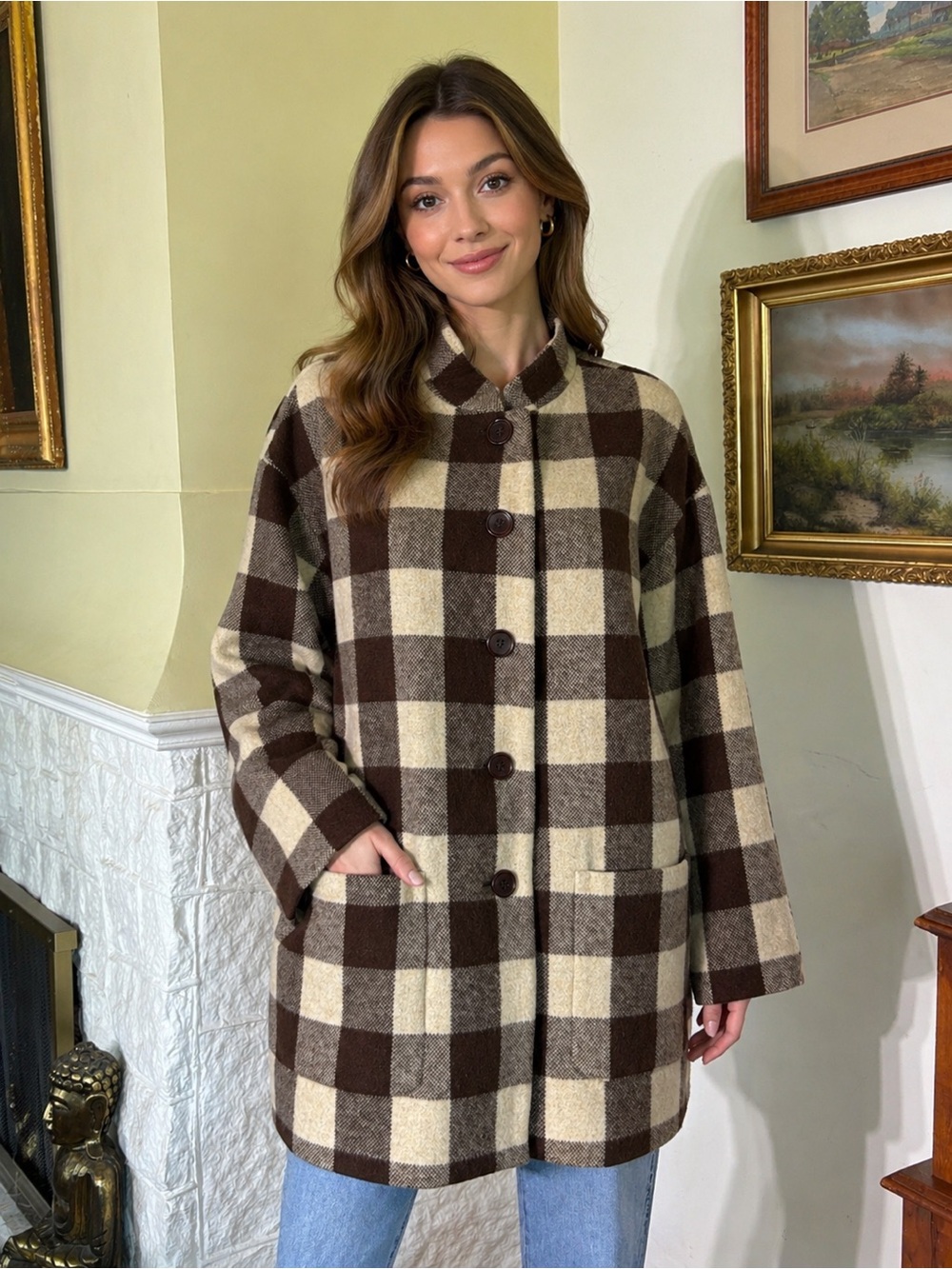 Vintage Victor Victoria 100% Virgin Wool Buffalo Plaid Coat Made in Italy
